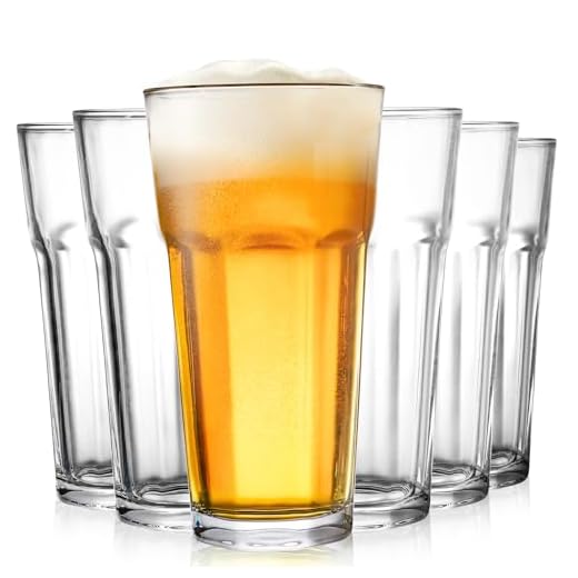 Yopay Set of 6 Drinking Glasses 16oz, Thick Tempered Water Glasses, Lead-Free Highball Pint Clear Iced Hot Tea Glassware for Juice, Beer, Cocktails Milkshake, Soda Tumbler