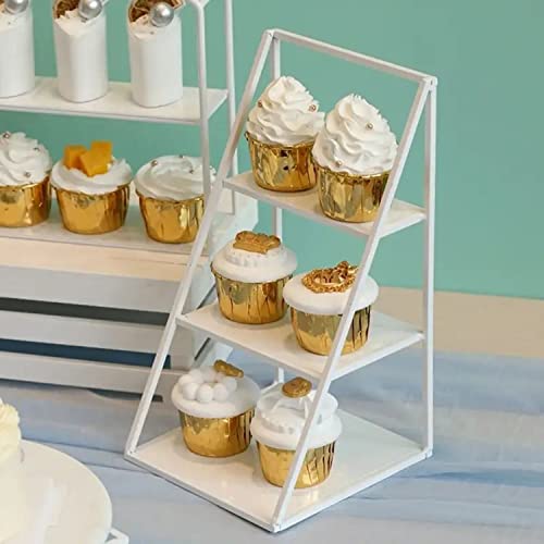 3 Tier Modern Metal Cupcake Stand, Ivory White Buffet Stand Food Holder Or Retail Tabletop Shelf Decor, Display Riser Dessert Appetizer Collections Shelves For Tea Party, And Wedding #TOP5