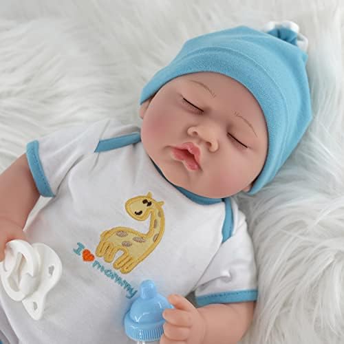 The Magic Toy Shop Bibi Doll - 17" Realistic Reborn Handmade Sleeping / Open Eyes Baby Girl Boy Doll with Pacifier and Milk Bottle (Sleeping Boy)