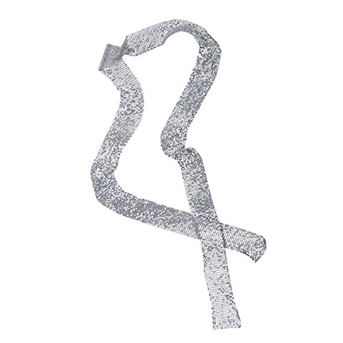 IEFIEL Femme Echarpes A Paillette Collier En Métal Longue Foulard Cou Punk Echarpes Chaîne Rock Déclaration de Robe 160 x 4.5cm Argenté Taille Unique