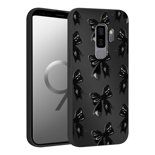 lioscre Cute Bow Phone Case for Samsung Galaxy S9 Plus 6.2", Aesthetic Coquette Black Ribbon Bowknot Pattern Print Design Case Soft Slim Shockproof TPU Protective Funda Cover for Women Girls