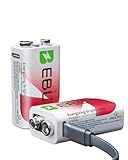 EBL Rechargeable 9V Batteries, 5400mWh USB 9V Lithium Rechargeable Battery (9V Batteries- 2 Pack)