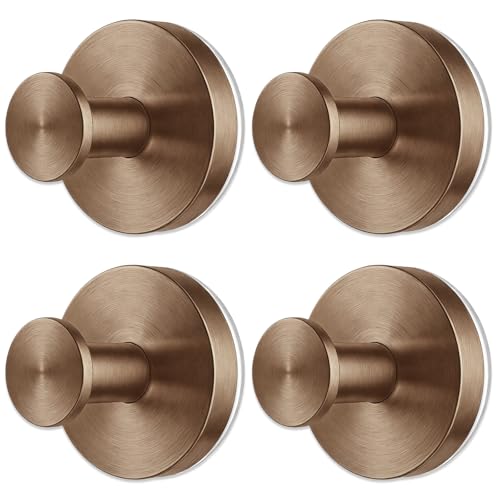 Image of BKV Suction Cup Hooks for Shower,Reusable Shower Suction Hooks,Heavy Duty Towel Hooks for Bathroom Wall,Glass,Door,Window,Mirror-Strong Suction & No Drill(4 Pack,Champagne Bronze)