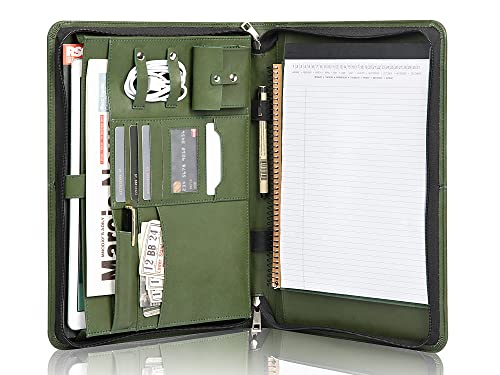 Azxcg Padfolio Crossbody, Folders For Documents With A4 Legal Pads, Vegan Leather Business Portfolio With Handle, Green Zippered Folder Graduation Gift, Gift For Him/Her #TOP7