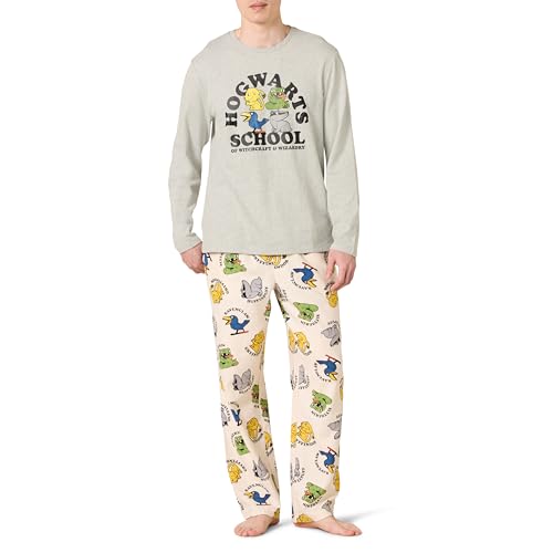 Amazon Essentials Conjunto de Pijama con Pantalón de Franela y Camiseta de Manga Larga Hombre, Hogwarts de Harry Potter - Hombre, XS
