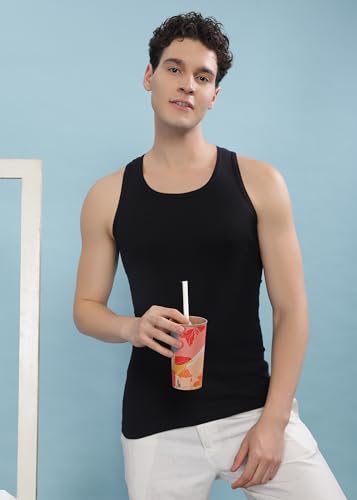 Image of Force NXT Men's Super Combed Cotton Rib Fabric Solid Vest | Round Neck Sleeveless Vest for Men