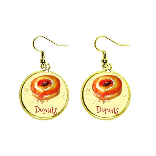 Pendientes de acuarela pintados a mano con diseño de donut y baño dorado para mujer elegante
