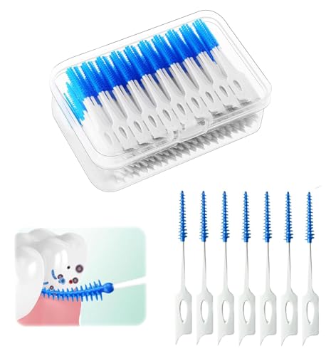 歯間ブラシ、100個デュアルユース歯間ブラシ、シリコーン歯科用ブラシブルースフロスピック、ブレース、口腔洗浄用、フロスピック歯磨きブラシ、歯磨きブラシピック。