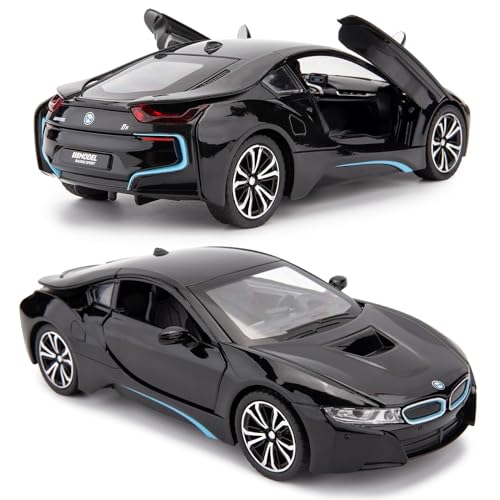 Image of Invite Enterprise 1:24 Diecast Model Alloy Bmw I8 Metal Pull Back Car With Sound & Light, 4 Openable Doors, Toy Vehicles For Kids Gift[Black]