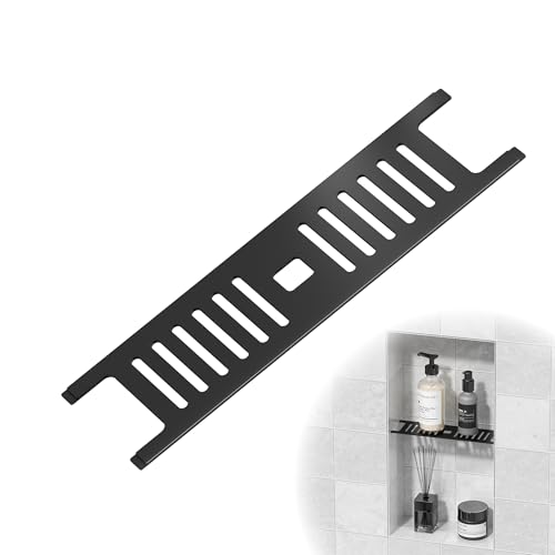 Neodrain Shower Niche Shelf, 3mm Thick 304 Stainless Steel, Fits 12 Inch Prefab Niches, Compatible with 1/8" Grout Lines, Tool-Free Drop-in for Bathroom Shower Remodel, 1 Pack (Matte Black)