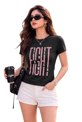 Image of Preneum Women's Graphic Printed T-Shirt, Round Neck Half Sleeve Casual Slim Fit Cotton Blend Tee, College, Office & Travel