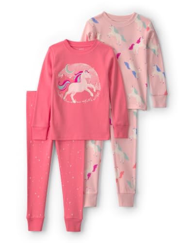 Carter's Girl 4-Piece Tight Fit Cotton Pajama Set, Pink Unicorn, 5T