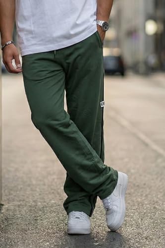 Image of Veirdo Cotton Terry Side Striped Oversized Loose Fit Knitted Cargo for Men (Colors: Beige & Olive)