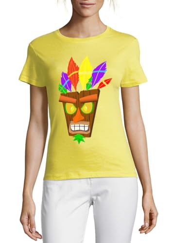 T-shirt indien coton femme jaune respirant et confortable à motif graphique
