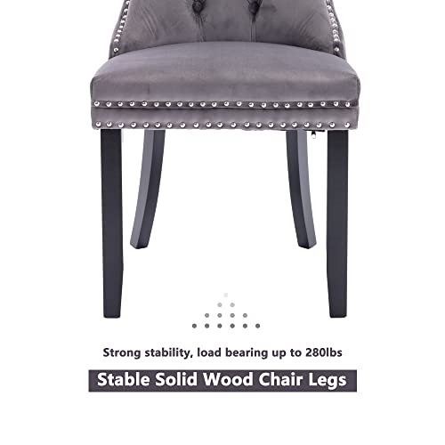Image of Virabit Tufted Wingback Chairs Set of 2, Upholstered Dining Chairs with High-Density Sponge Cushion and Base Supported by Arch Springs, Solid Wood Frame, Fabric Dining Room Chairs 2PCS (Gray)