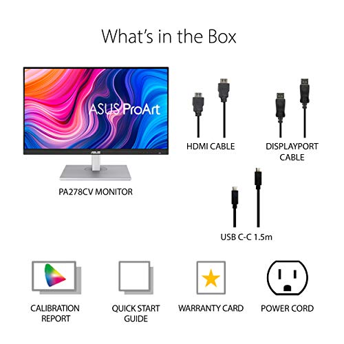 ASUS ProArt Display 27" Monitor PA278CV - WQHD (2560 x 1440), IPS, 100% sRGB, 100% Rec. 709, ΔE < 2, Calman Verified, USB Hub, USB-C, DisplayPort Daisy-Chaining, HDMI, Eye Care, Height Adjustable by Asus - Image 9