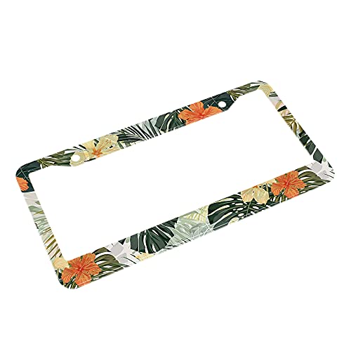 Beabes Hawaiian License Plate Frame Retro Tropical Car Frames, License Plates Holder， Leaves Hibiscus Flowers License Plate Cover Aluminum Metal Frames For Women Men Auto Decoration #TOP3