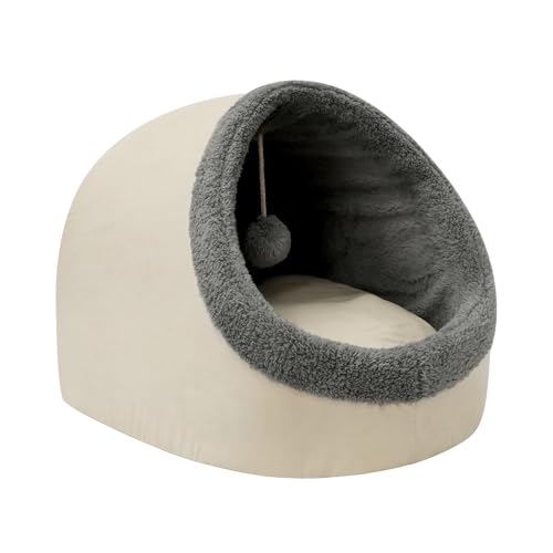 Banbury & Co Cat Bed for Indoor Cats, Small Snug Cosy Pet Igloo, Removable Cushion Pillow, Small Dog House Bed, Anti-Anxiety Cat Hideaway for Puppy & Kittens with Hanging Toy | White, 47x37x33cm - Image 6
