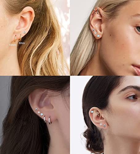 Mjust Titanium Earrings For Sensitive Ears 20G Titanium Stud Earrings And Hoop Earrings Ball Opal Cubic Zirconia G23 Pure Titanium Cartilage Earrings Hypoallergenic Flat Back Earrings(Gold) #TOP7