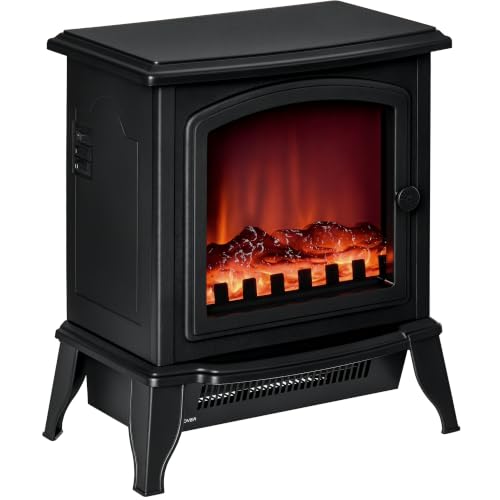 HOMCOM Elektrokamin mit Heizung LED Flammeneffekt 1000/2000 W Schwarz
