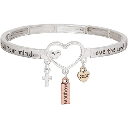 Heirloom Finds Love The Lord Heart Charm Stretch Bracelet Matthew 22:37