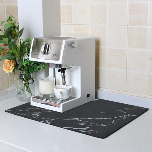 ZLR Countertop Coffee Bar Mat for Espresso Machine, 16"x20", Marble Black