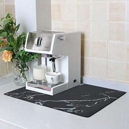 ZLR Coffee Bar Mat for Coffee Station, 16"x20" Large, Marble Black