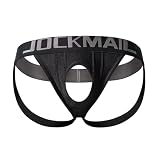 JOCKMAIL Mens Jockstrap Underwear Breathable Sport Thongs Athletic Supporters for Gym, Date and Everyday Wear (US, Alpha, Large, Regular, Regular, Black)