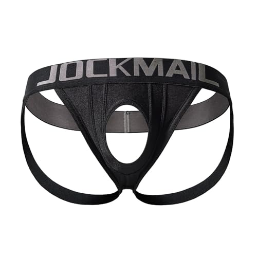 JOCKMAIL Mens Jockstrap Underwear Breathable Sport Thongs Athletic Supporters for Gym, Date and Everyday Wear (US, Alpha, Medium, Regular, Regular, Black)