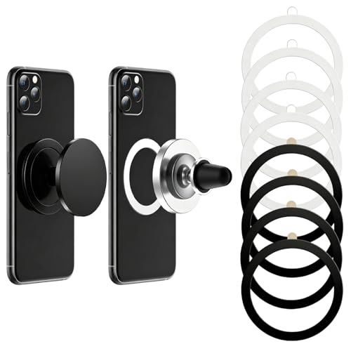 Juego de 8 pegatinas magnéticas de 0,4 mm, ultrafinas, anillo magnético para teléfono móvil, compatible con iPhone y Samsung, incluye mediador de sujeción, soporte para coche, cartera, anillo de metal