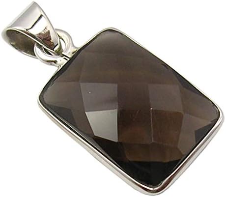 SilverStarJewel Colgante de plata de ley 925 de cuarzo ahumado de 1.1", Metal Gema, cuarzo ahumado