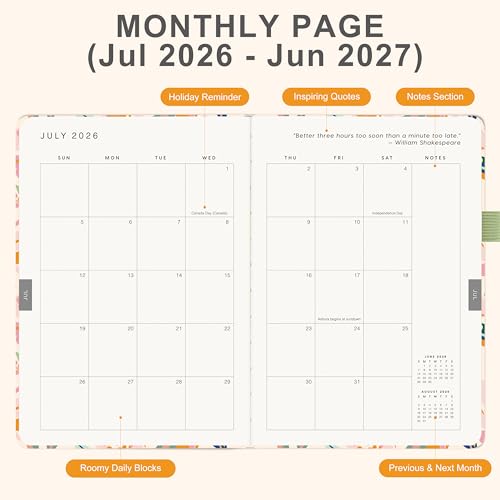 And Per Se Academic Planner 2026-2027 – Weekly & Monthly Planner, July 2026 to June 2027, A5 Leather Hardcover with Inner Pocket – Student & Teacher Organizer, 5.7" x 8"(Pastel Petals) - Image 3