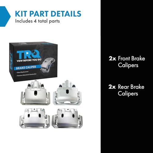 Image of TRQ Front and Rear Brake Caliper Set Zinc Coated Brackets Hardware Compatible with 2003 Dodge Ram 3500 Van