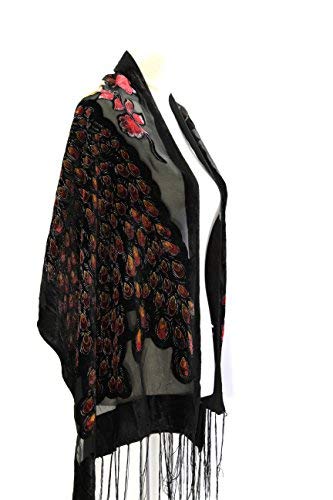 Handmade Gorgeous Black/Burgundy Colors Peacock Silk Burnout Velvet Soft Scarf Shawl #TOP10