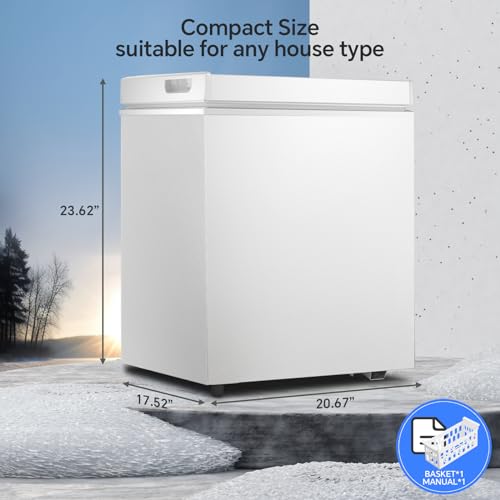 Kismile 1.8 Cubic Feet Chest Freezer with Removable Basket Free Standing Top open Door Compact Freezer with Adjustable Temperature for Home/Kitchen/Office/Bar