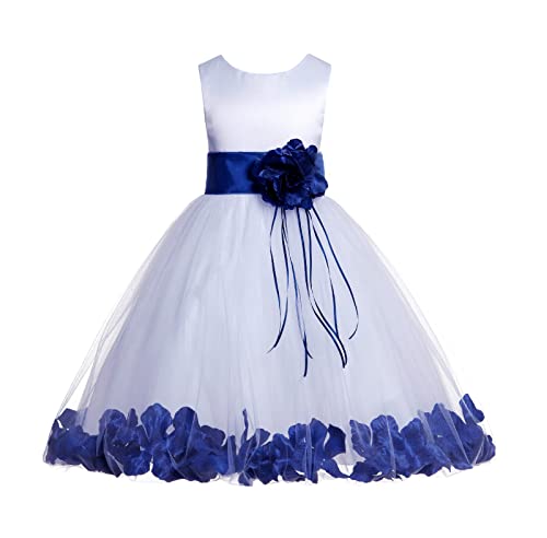 White Tulle Floral Rose Petals Junior Flower Girl Dress Pageant Dresses 007 S