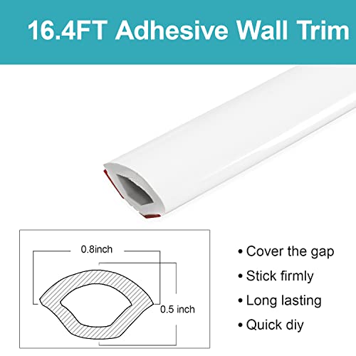 Self Adhesive Quarter Round Molding Trim 16.4 Feet Peel and Stick Crown molding Trim Flexible Caulk Strip for Cabinet Edge, Ceilings Edge, Wall Edge Tile Edge (White)