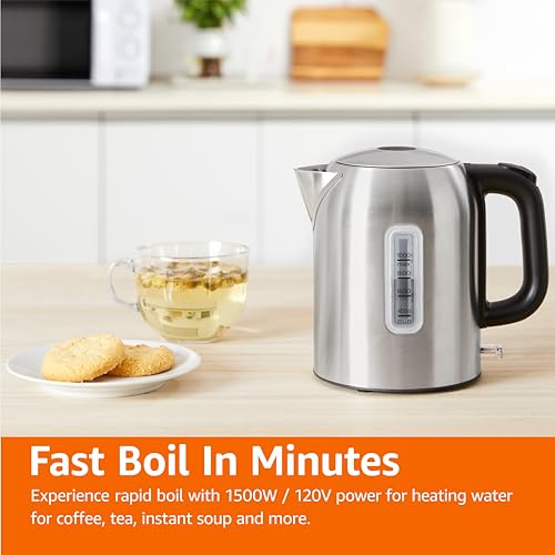 Amazon Basics 1.1Qt (1L) Electric Kettle, Tea Kettle & Water Boiler, with Auto Shut-Off, Boil Dry Protection, High-Safety Strix Thermostat, BPA-Free, 1500W, Stainless Steel, New Model, Black & Silver - Image 7