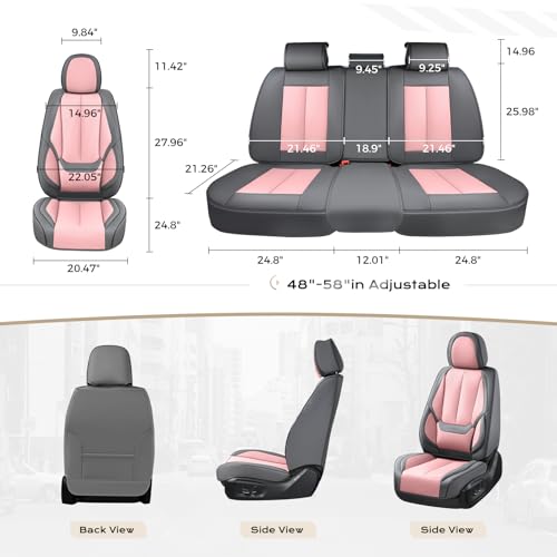 Image of Coverado Seat Covers, Car Seat Covers Full Set, Leather Seat Covers for Cars, Car Seat Protector, Gray Car Seat Covers Front Seats and Back Seats Universal Fit for Most Cars Pink