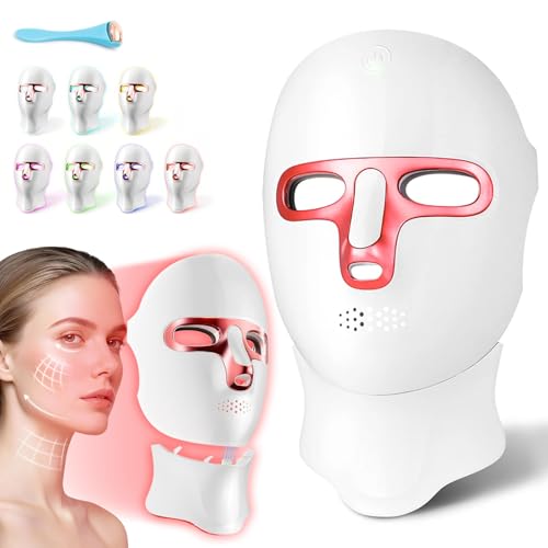 LED Face Mask Light Therapy for Face and Neck 270 + 90 LED Beads 7 Color Light Therapy Mask Red Light Therapy Mask for Skin Rejuvenation Anti-Aging Wrinkles Tightening Facial Skin Care Device