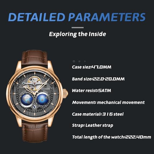 Image of SEAKOSS Watches for Men Automatic Mechanical Luxury Flywheel Watch 3D Double Globe Stainless Steel Case Men Wrist Watch