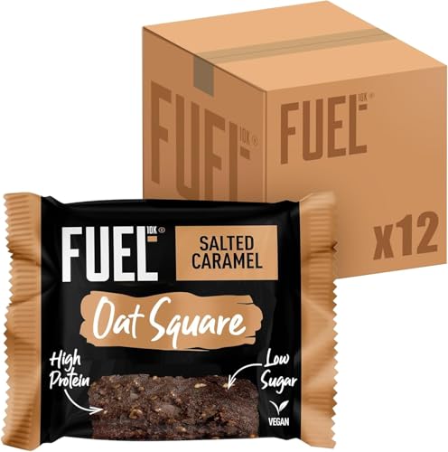 FUEL10K Salted Caramel Oat Squares, High in Protein & Fibre, 50 g (Pack of 12)