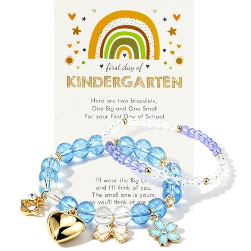 Image of First Day of Kindergarten Bracelets,First Day of School Bracelets for Mom and Daughter,Back to School Bracelet Pre-K Matching Heart Wish Adjustable Bracelet