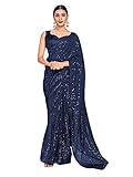 Sarees For Women Bollywood Faux Georgette Saree || Sequence Embroidered Indian Sari & Unstitched Blouse