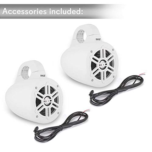 Image of Pyle Waterproof Marine Wakeboard Tower Speakers - 4 Inch Dual Subwoofer Speaker Set with 300 Max Power Output - Boat Audio System Kit w / Titanium Dome Tweeters & Mounting Clamps PLMRWB45W (White)