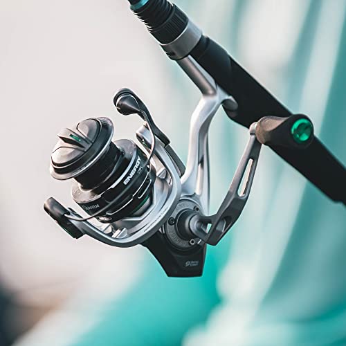 Quantum Energy S3 Spinning Fishing Reel, Size 25 Reel, Changeable Right- Or Left-Hand Retrieve, Continuous Anti-Reverse Clutch, Eva Handle Knobs, 5.2:1 Gear Ratio, 8 + 1 Bearings, Silver/Black #TOP5