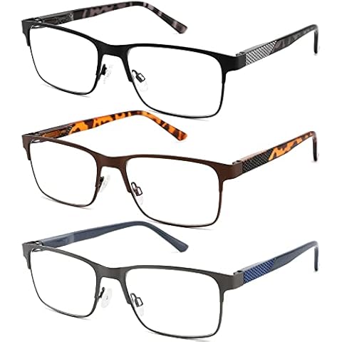 Reading Glasses for Men Blue Light Blocking DILLY VISION 3-Pack Lightweight Metal Frame Stylish Computer Readers with Spring Hinges,Anti Eye Strain/Glare UV Ray Eyeglasses 2.75 Magnification Strength Cover