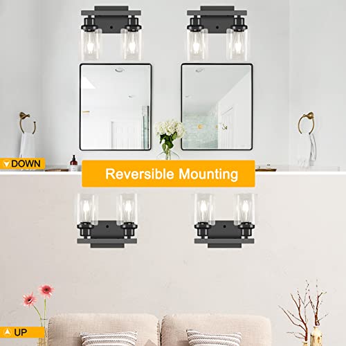 Image of Bathroom Vanity Light, 2-Light Modern Matte Wall Sconce Lighting with Clear Glass Shade, Wall Lights,Bath Vintage Wall Mounted Lamps for Mirror Bedroom Living Room