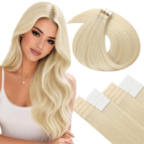 Image of LaaVoo Invisible Tape in Hair Extensions Human Hair Light Bleach Blonde Tape in Hair Extensions Human Hair Seamless Injection Tape on Extensions Hair Straight 20 Inch 50g 20Pcs