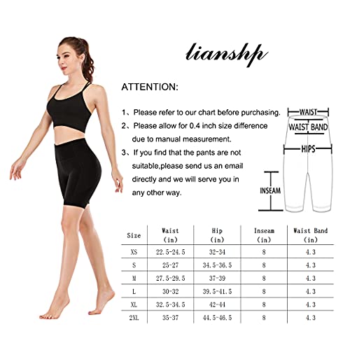 Lianshp High Waist Yoga Shorts For Women Tummy Control Athletic Workout Running Shorts With 3 Pockets 8" Black L #TOP5